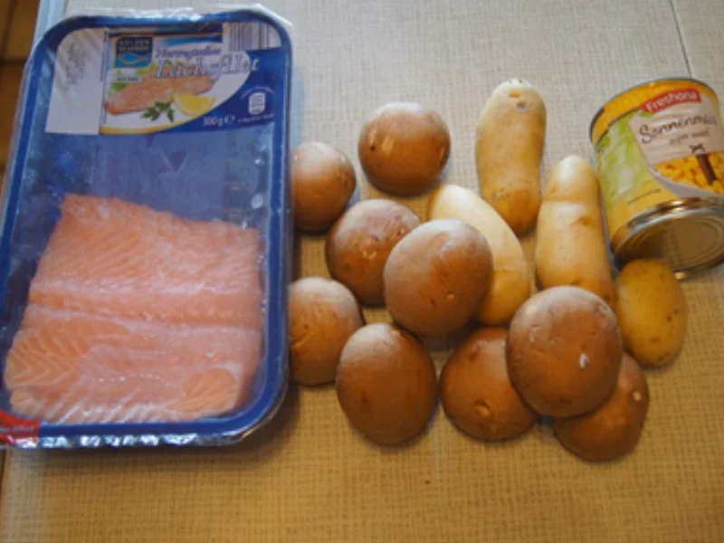 Lachsfilet mit Champignons und Mais-Kartoffel-Stampf - Rezept - Bild Nr. 3
