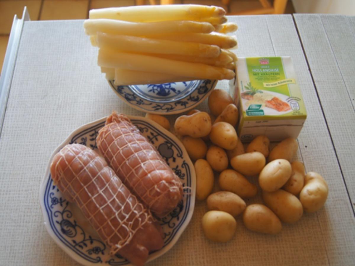 Schweinerouladen mit Mett gefüllt, Spargel und Drillingen - Rezept - Bild Nr. 3