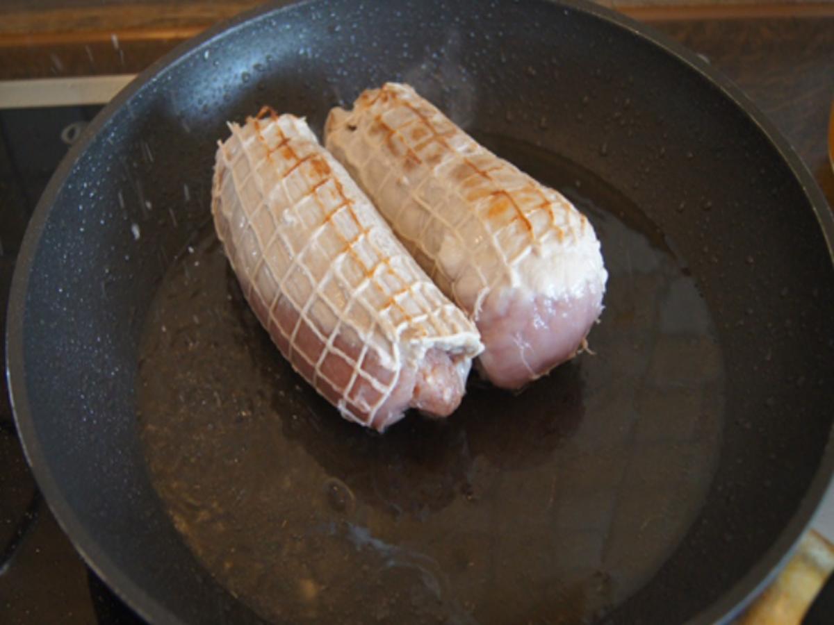 Schweinerouladen mit Mett gefüllt, Spargel und Drillingen - Rezept - Bild Nr. 5