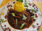 Gebratenes Rindfleisch und Gemüse mit Austernsauce und gelber Basmatireis - Rezept - Bild Nr. 2