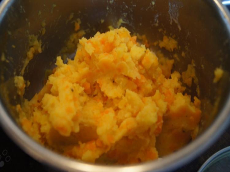 Paniertes Nackensteak mit Prinzessbohnen und Möhren-Kartoffel-Stampf ...