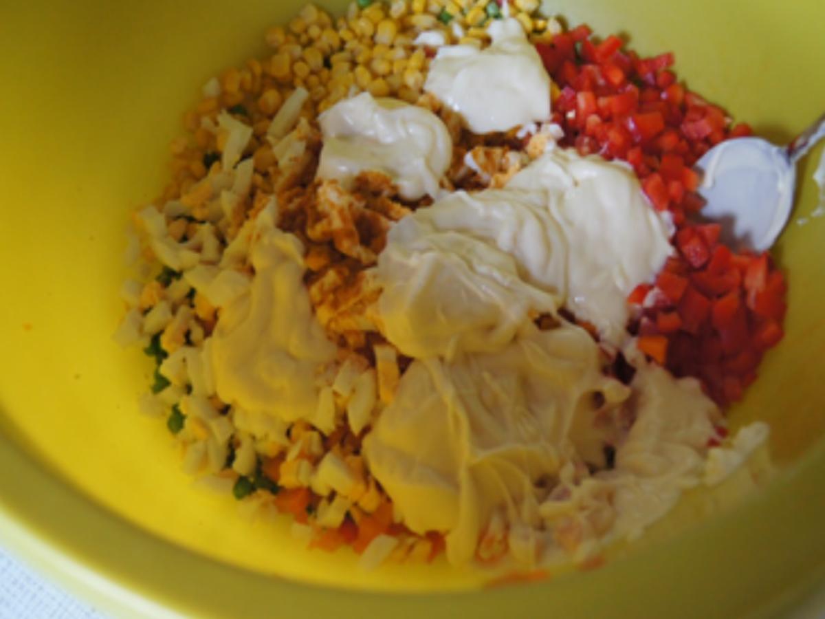 Nudelsalat mit Gabelspaghetti, Gemüse und Eiern - Rezept - Bild Nr. 8379