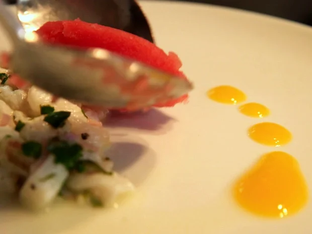 Ceviche mit Shiso-Sorbet an Mango Mozzarella Salat - Rezept - Bild Nr. 2