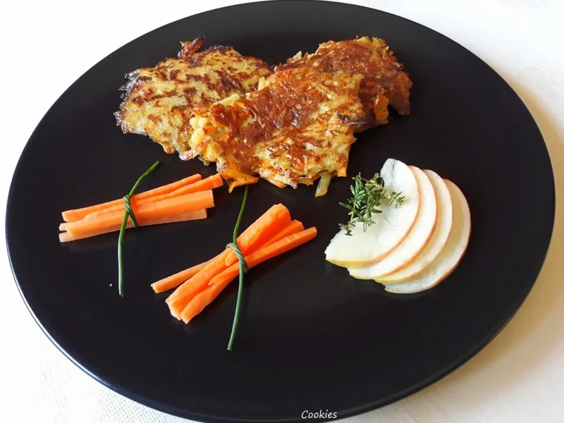 Rezept: Kartoffel - Apfel - Möhren - Rösti mit Thymian Bild Nr. 8403 Kartoffel - Apfel - Möhren - Rösti mit Thymian - Rezept - Bild Nr. 8403