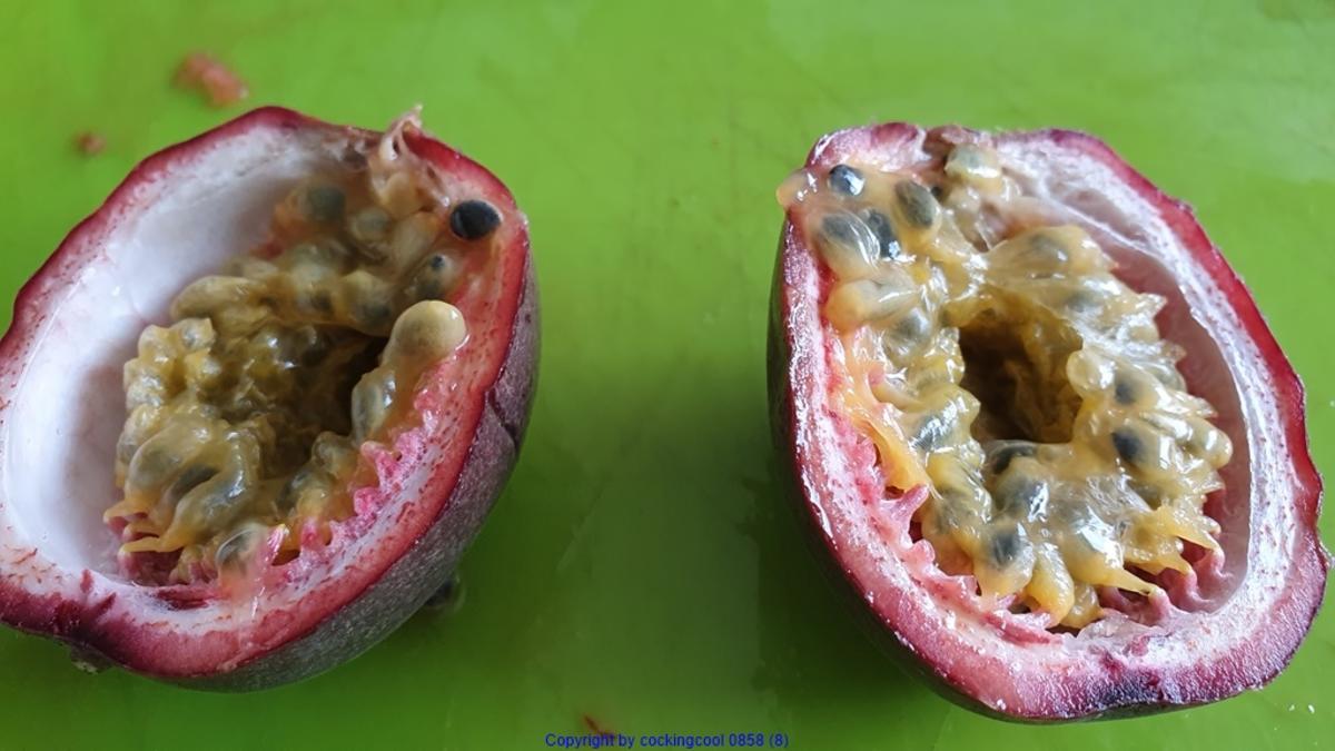 Wasabi Rucula Salat mit Avocado Melone und Passionsfrucht - Rezept - Bild Nr. 8474