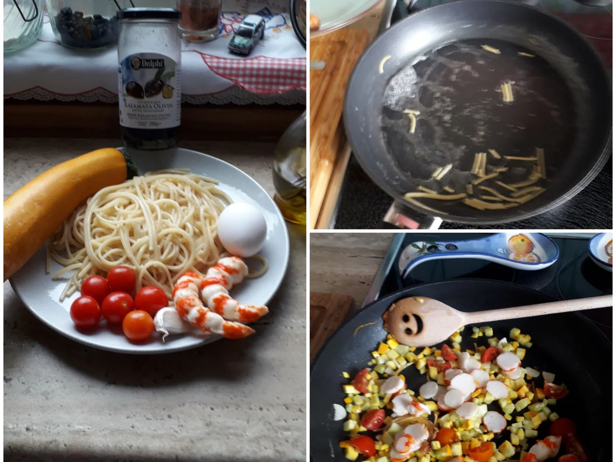 Spagetti mit gelber Zucchini ,Schwarze Oliven - Rezept - Bild Nr. 8474