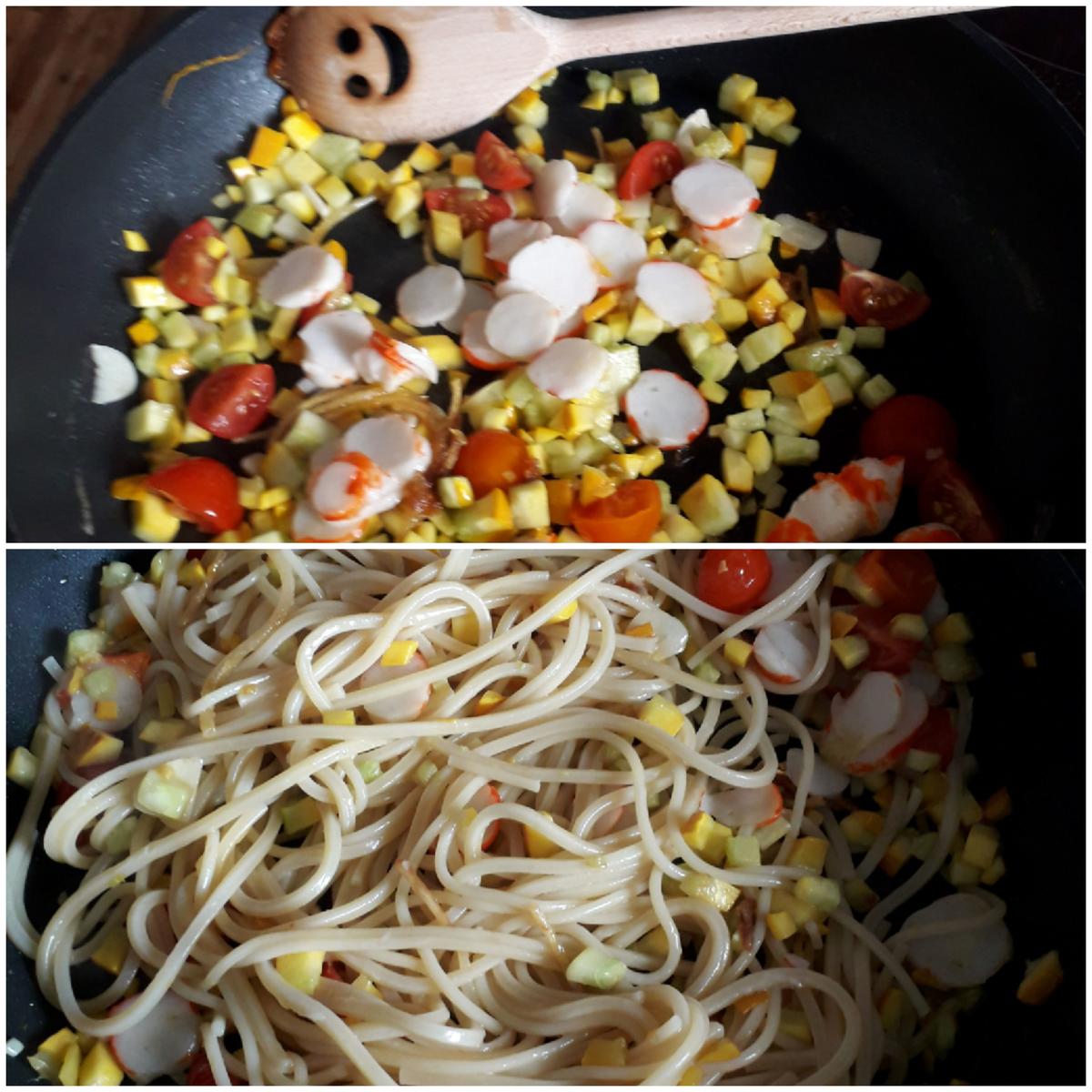 Spagetti mit gelber Zucchini ,Schwarze Oliven - Rezept - Bild Nr. 8475
