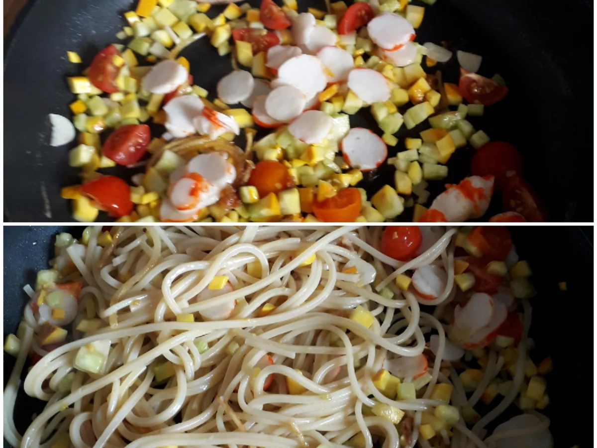 Spagetti mit gelber Zucchini ,Schwarze Oliven - Rezept - Bild Nr. 8475