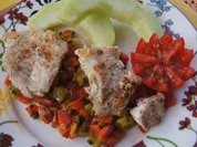 Spitzpaprika-Honigmelonen-Salsa mit Rotbarschfilet und Honigmelonen-Spalten - Rezept - Bild Nr. 8567