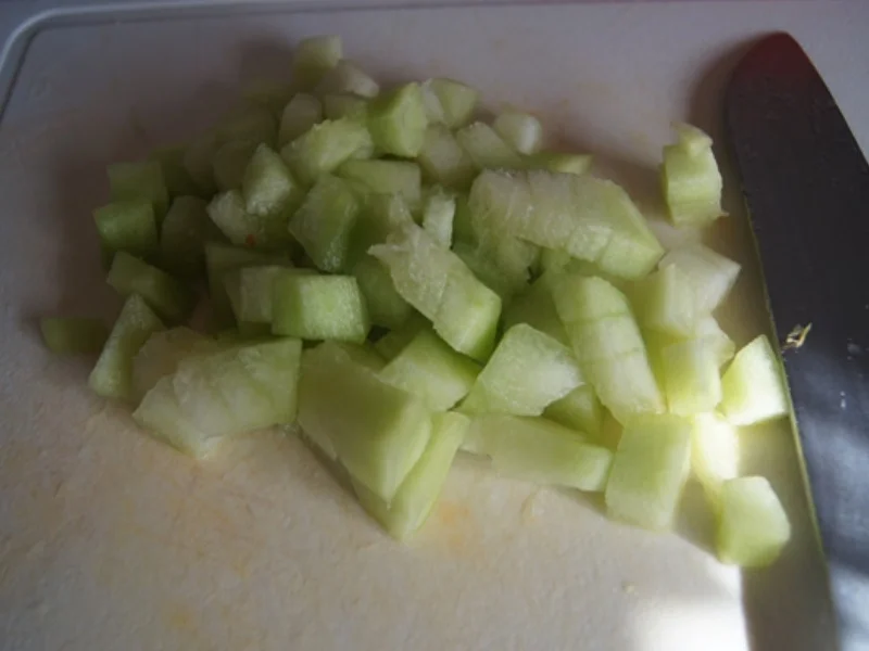 Rezept: Spitzpaprika-Honigmelonen-Salsa mit Rotbarschfilet und Honigmelonen-Spalten Bild Nr. 8569 Spitzpaprika-Honigmelonen-Salsa mit Rotbarschfilet und Honigmelonen-Spalten - Rezept - Bild Nr. 8569