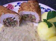 Hühnerfilet gefüllt,  in einer Porreespecksauce - Rezept - Bild Nr. 8707