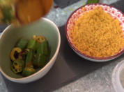 Rezept: Indische Reisplatte mit Dhal, Palak Paneer, Okra in Ghee, 2 Chutneys und Papadam Bild Nr. 2 Indische Reisplatte mit Dhal, Palak Paneer, Okra in Ghee, 2 Chutneys und Papadam - Rezept - Bild Nr. 2