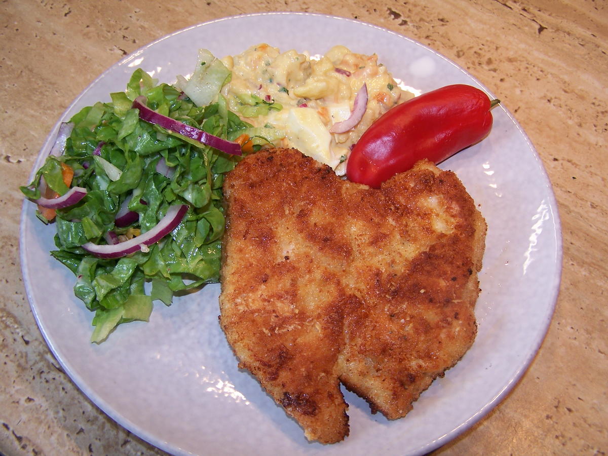 Puten Schnitzel +Kartoffelsalat + Endivien Salat - Rezept - kochbar.de