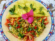 Pilzomelette mit bunten Nudeln - Rezept - Bild Nr. 2