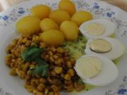 Gekochte Eier in Petersiliensauce mit gebratenen Buttermais und Pellkartoffeldrillingen - Rezept - Bild Nr. 2