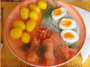 Gekochte Eier in Dillsauce mit geräucherten Lachs und Drillingen - Rezept - Bild Nr. 2
