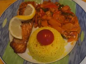 Lachs mit Paprikaschmorgemüse und gelben Basmatireis - Rezept - Bild Nr. 2