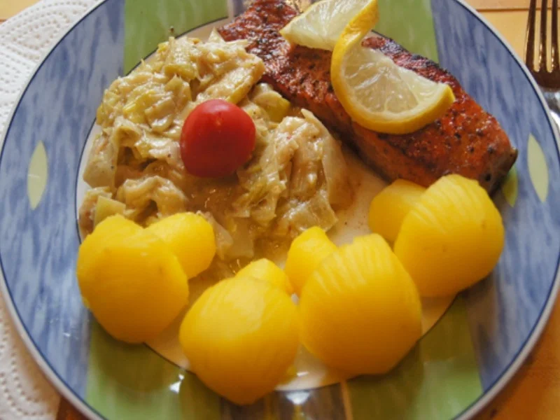 Rezept: Wildlachs-Filet mit Rahmporree und Kartoffelpilzen Bild Nr. 18 Wildlachs-Filet mit Rahmporree und Kartoffelpilzen - Rezept - Bild Nr. 18