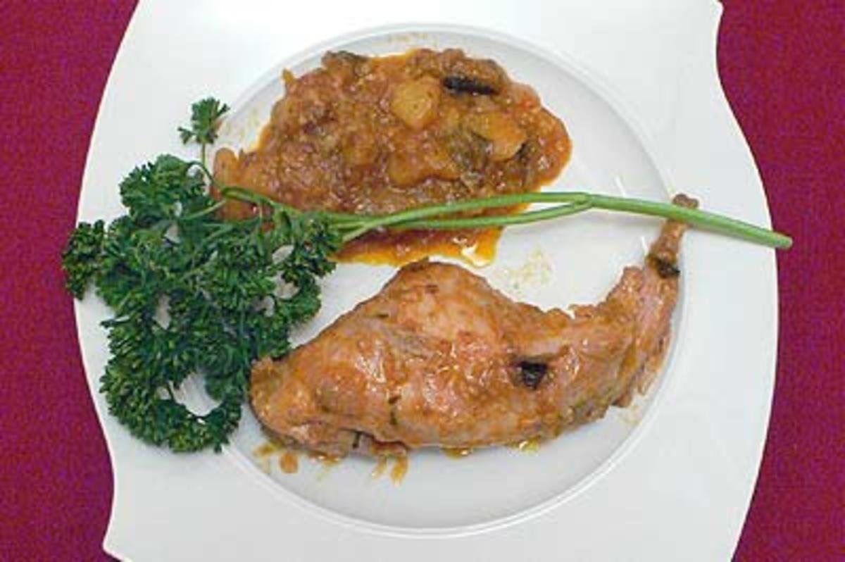 Kaninchenschenkel süß-sauer mit sizilianischem Gemüse - Rezept