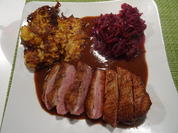 Barbarie-Entenbrust mit Glühwein-Lebkuchensoße und Steckrüben-Rösti - Rezept - Bild Nr. 2