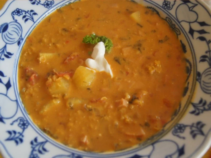 Rote Linsensuppe mit Ingwer und Fleischwursteinlage - Rezept - Bild Nr. 17