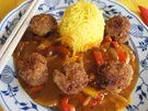Pikant gewürzte Mettbällchen mit Gemüsemix im Wok und gelber Basmatireis - Rezept - Bild Nr. 2