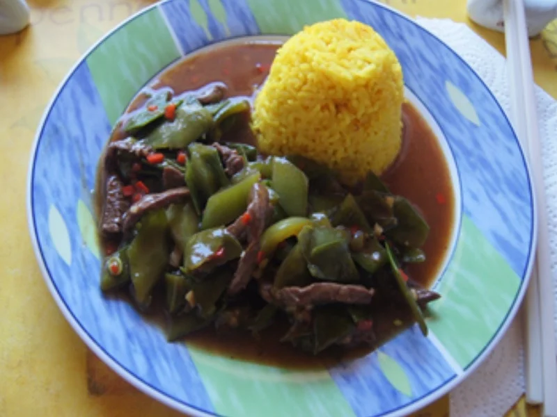 Steakhüfte mit Paprika-Zuckerschoten-Gemüse im Wok und gelber Basmatireis - Rezept - Bild Nr. 19