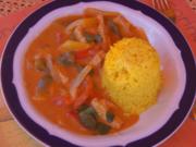 Thailändisches rotes Curry mit Rindfleisch, Paprika-Gemüse-Mix und gelber Basmatireis - Rezept - Bild Nr. 2