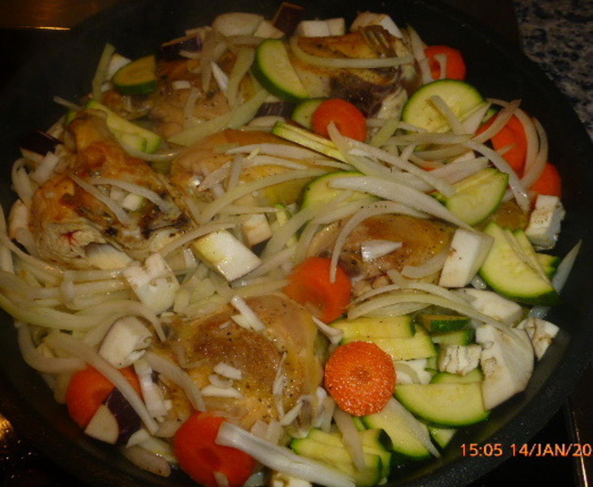 Geschmortes Hähnchen mit Gemüse und Reis - Rezept - Bild Nr. 4