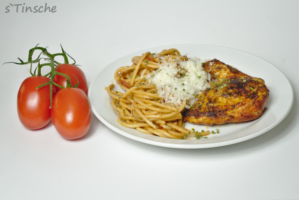 Maishähnchenbrust mit Tomatenspaghetti - Rezept - Bild Nr. 2