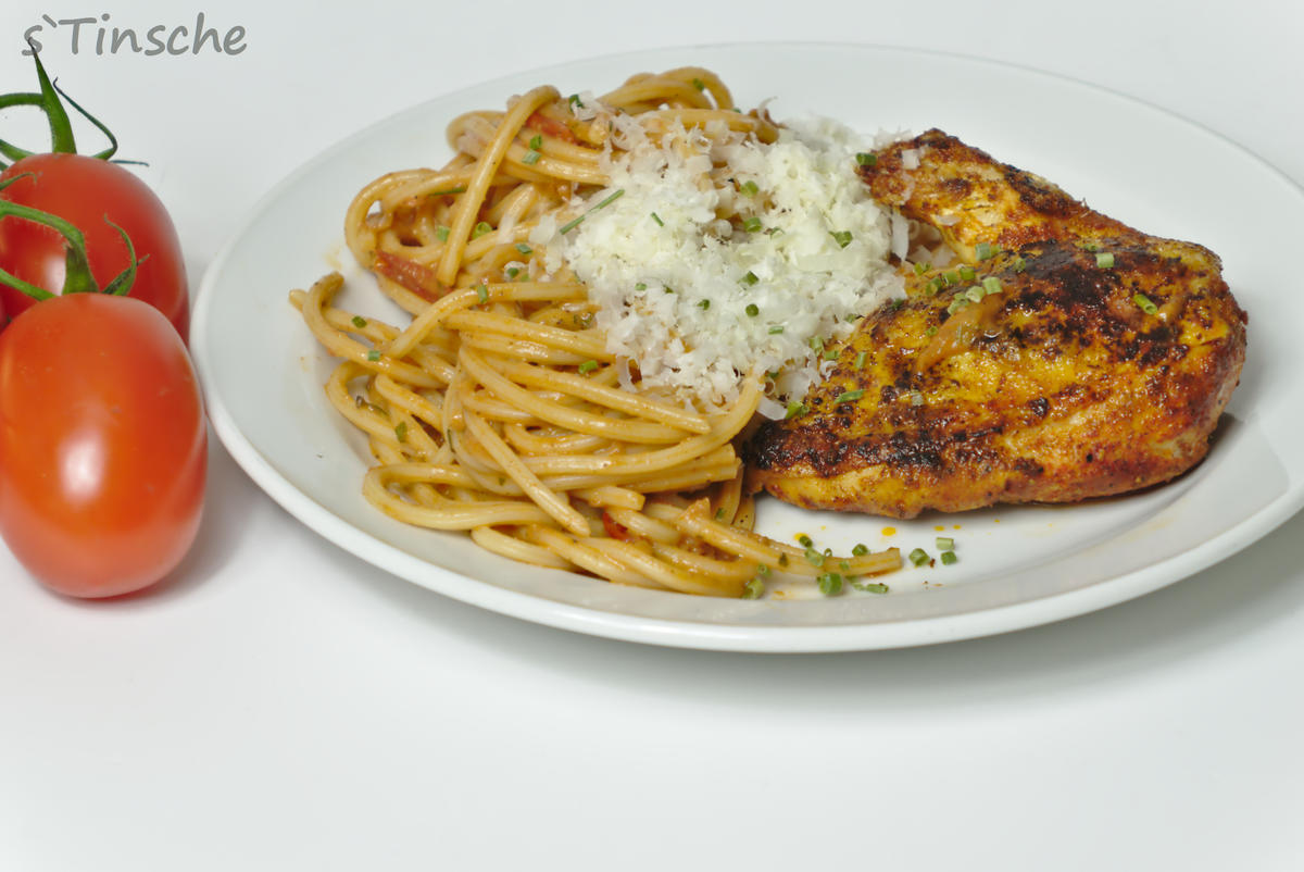 Maishähnchenbrust mit Tomatenspaghetti - Rezept - Bild Nr. 4