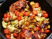 Hähnchenkeulen mit Kartoffeln und Gemüse aus dem Backofen - Rezept - Bild Nr. 2