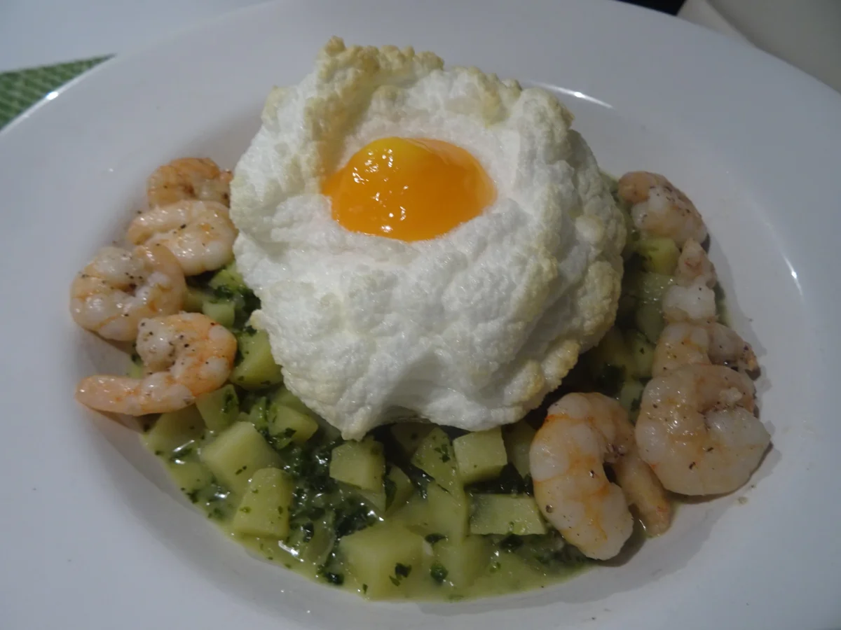 Rezept: Spinat-Kartoffelsotto mit "Wolken-Ei" und Shrimps Bild Nr. 2 Spinat-Kartoffelsotto mit "Wolken-Ei" und Shrimps - Rezept - Bild Nr. 2