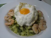 Spinat-Kartoffelsotto mit "Wolken-Ei" und Shrimps - Rezept - Bild Nr. 2