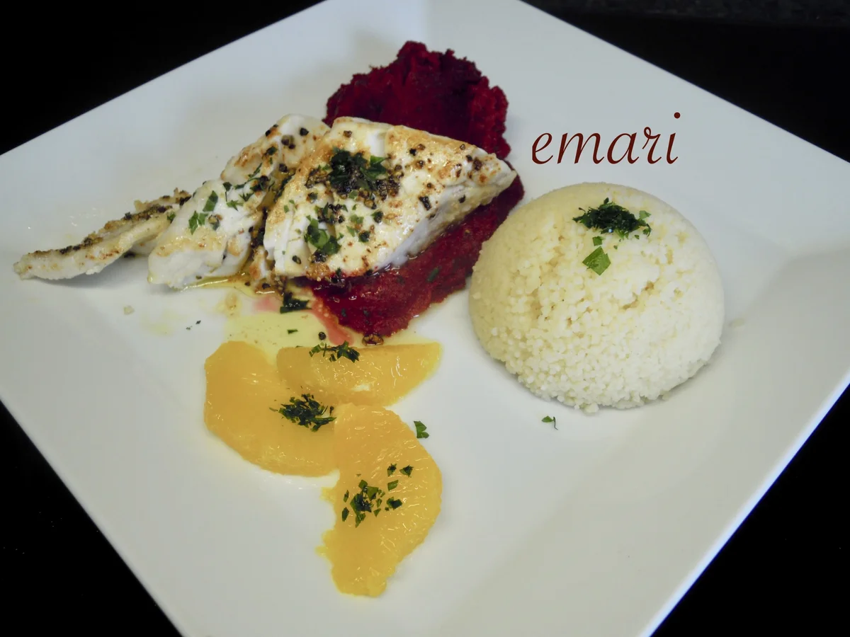 Skrei mit Rote-Beete-Orangen-Püree und CousCous - Rezept - Bild Nr. 9906
