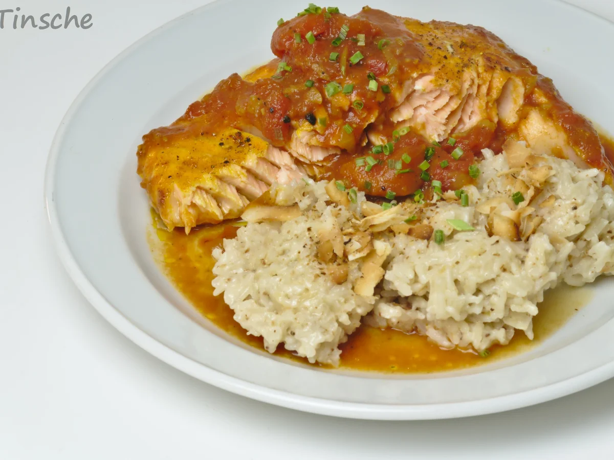 Tomaten-Ofen-Lachs mit Kokosreis - Rezept - Bild Nr. 8