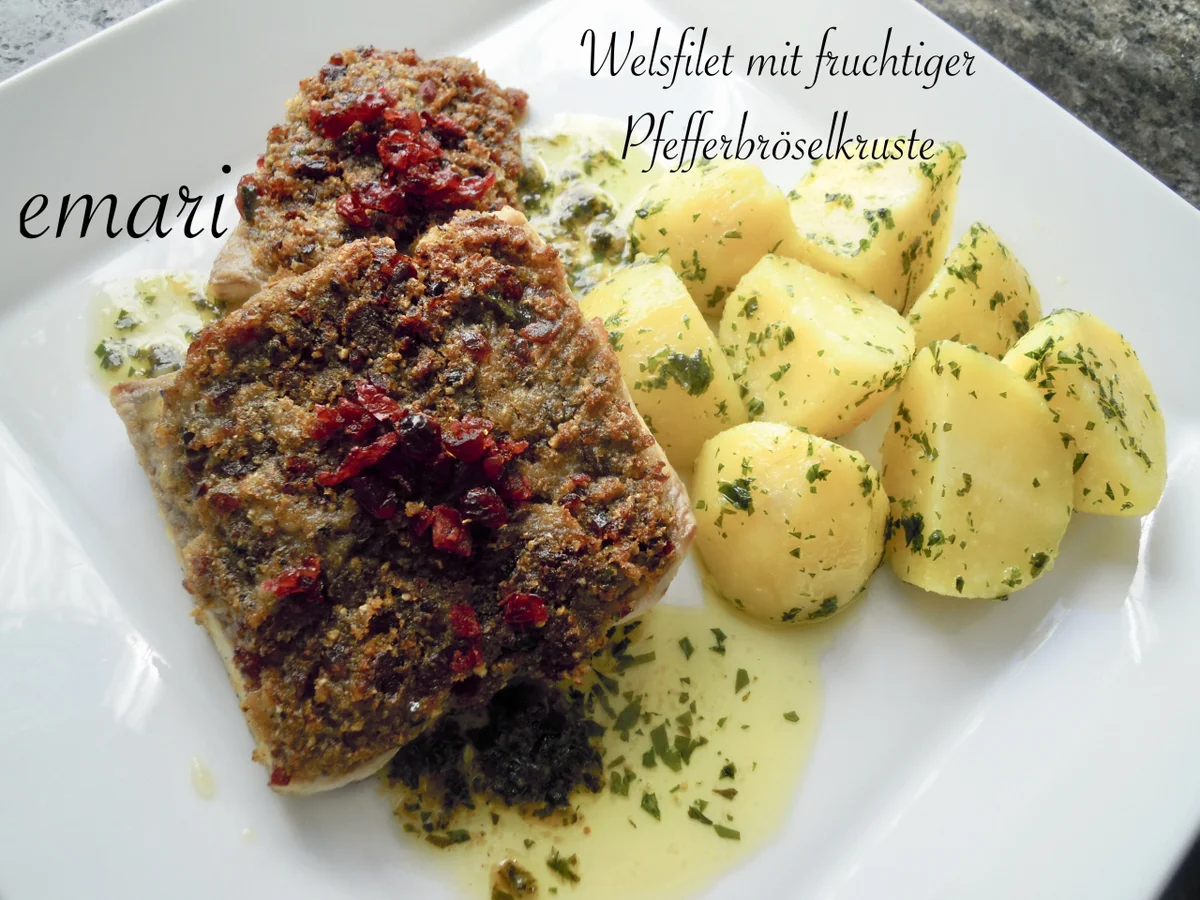 Rezept: Welsfilet mit fruchtiger Pfefferbröselkruste Bild Nr. 2 Welsfilet mit fruchtiger Pfefferbröselkruste - Rezept - Bild Nr. 2