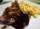Rezept: Zwiebelrostbraten, Rotweinsoße und Spätzle Bild Nr. 9983 Zwiebelrostbraten, Rotweinsoße und Spätzle - Rezept - Bild Nr. 9983