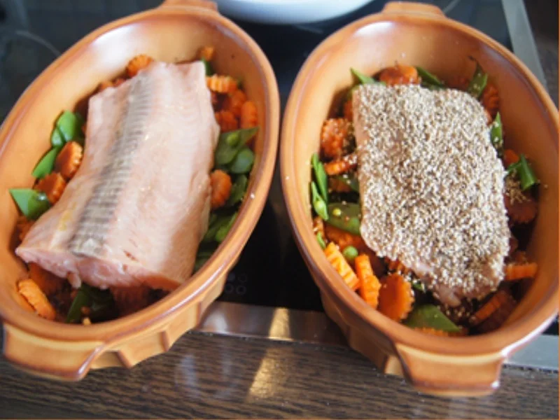 Sesam-Lachsfilet auf Möhrenblüten-Zuckerschoten-Gemüse - Rezept - Bild Nr. 13