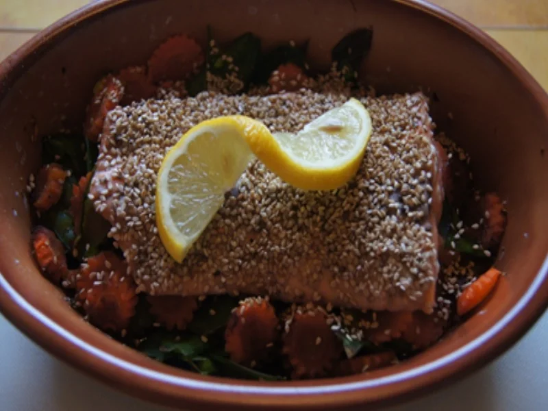 Sesam-Lachsfilet auf Möhrenblüten-Zuckerschoten-Gemüse - Rezept - Bild Nr. 17