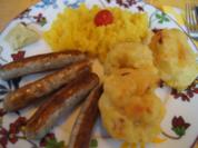 Ausgebackener Blumenkohl mit Nürnberger Rostbratwürstchen und Kartoffelstampf - Rezept - Bild Nr. 2