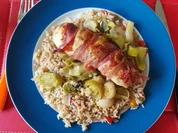 Hasselbackhähnchen auf Lauchgemüse - Rezept - Bild Nr. 10182