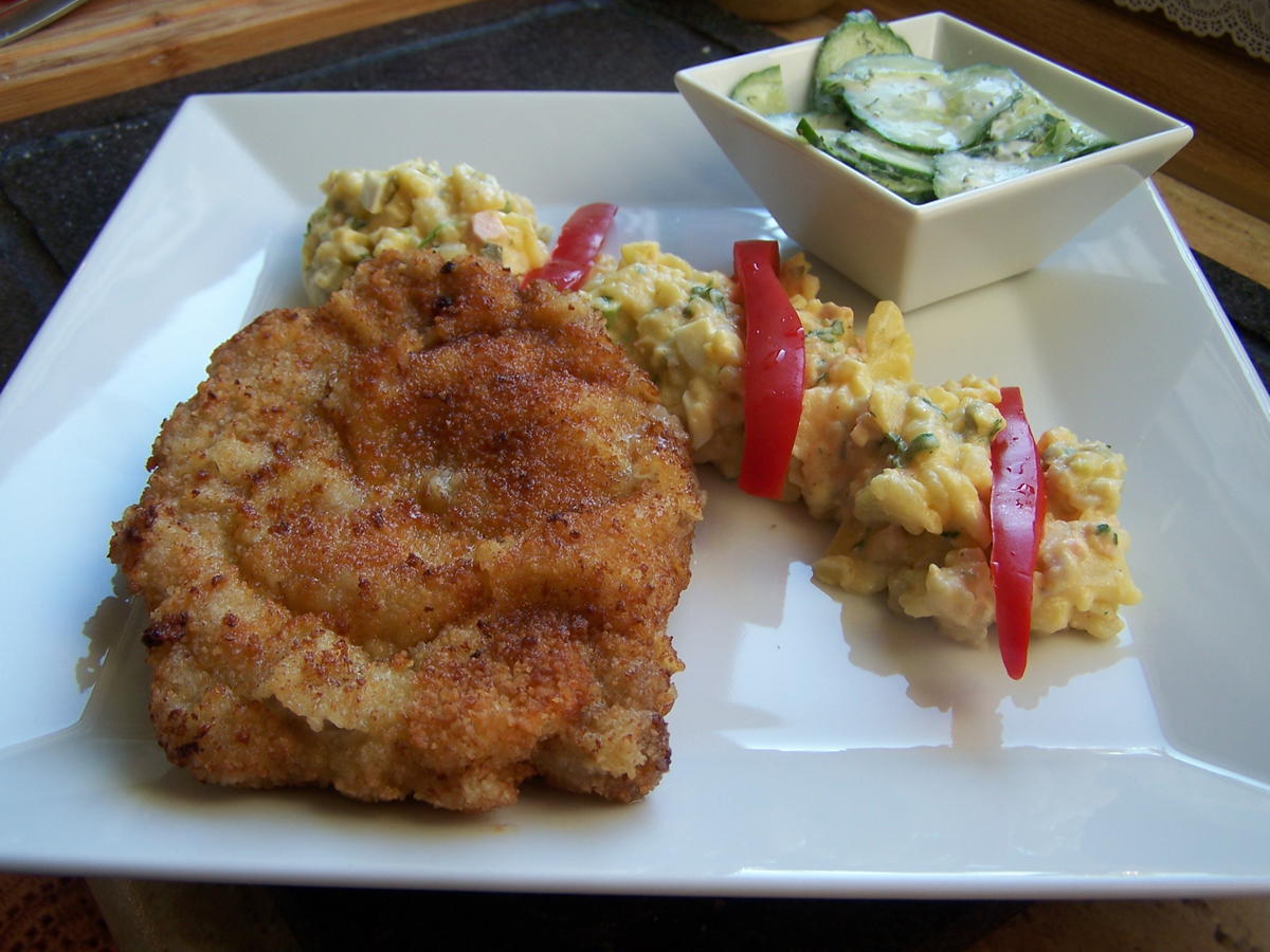 Schweinenacken-Schnitzel+Kartoffelsalat+Gurkensalat - Rezept - Bild Nr. 10228