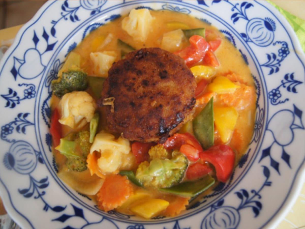 Herzhafte Hacksteaks mit Curry-Gemüsemix aus dem Wok - Rezept - Bild Nr. 2