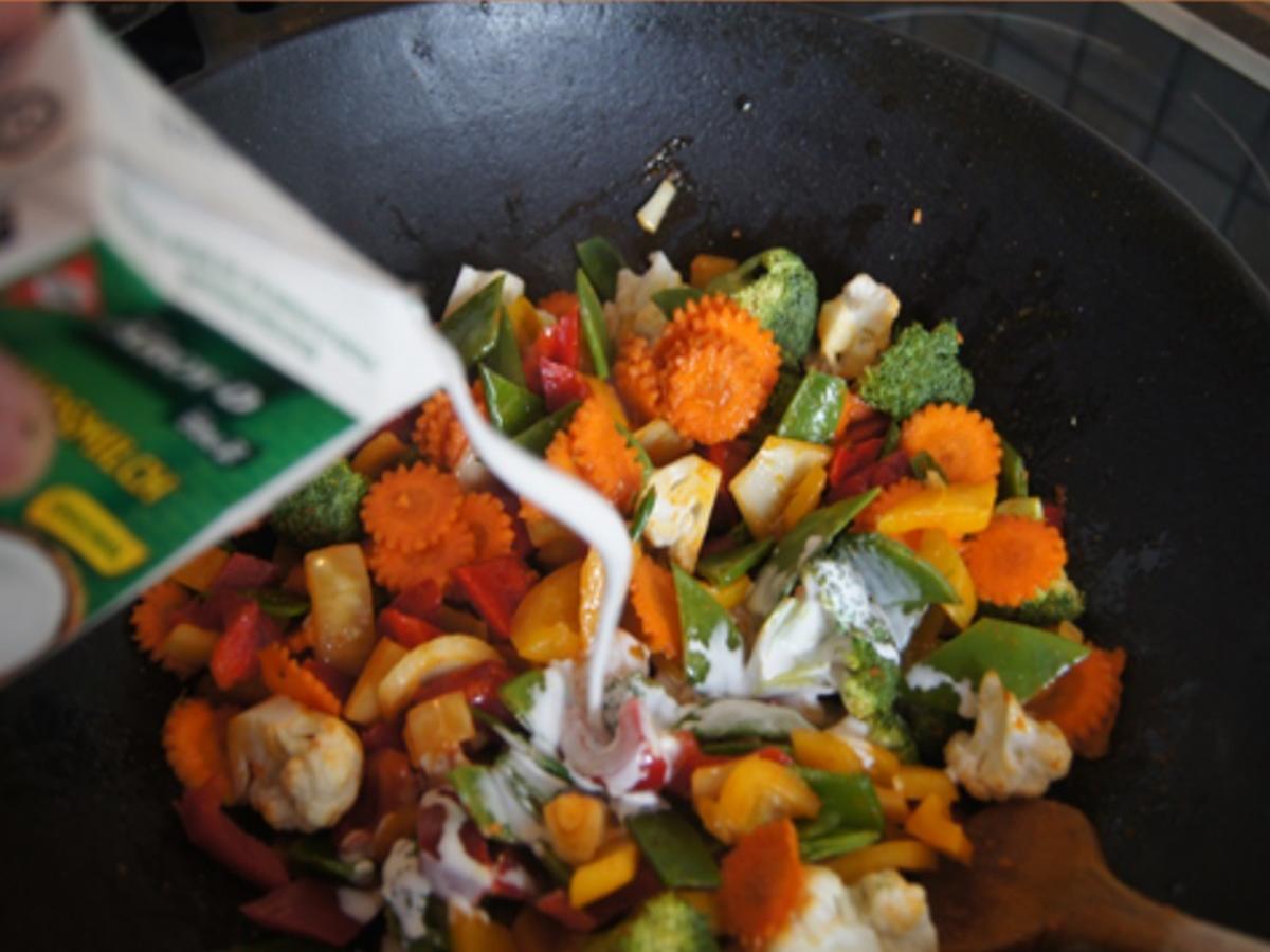 Herzhafte Hacksteaks mit Curry-Gemüsemix aus dem Wok - Rezept - Bild Nr. 10319