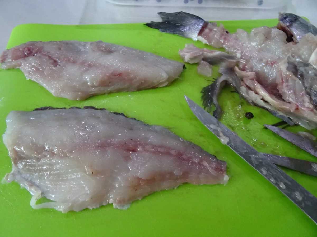 Rezept: Dorade mit Lachs-Farce-Füllung.... Rettich-Salat und Kräuter-Drillingen Bild Nr. 7 Dorade mit Lachs-Farce-Füllung.... Rettich-Salat und Kräuter-Drillingen - Rezept - Bild Nr. 7