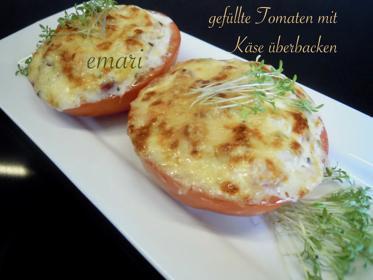 Rezept: Gefüllte Tomate mit Käse überbacken Bild Nr. 10471 Gefüllte Tomate mit Käse überbacken - Rezept - Bild Nr. 10471