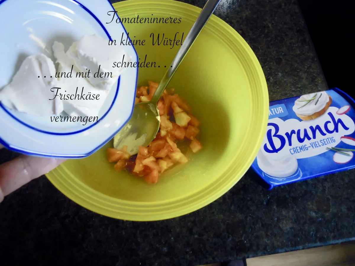 Rezept: Gefüllte Tomate mit Käse überbacken Bild Nr. 10473 Gefüllte Tomate mit Käse überbacken - Rezept - Bild Nr. 10473