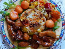 Süß-sauer-scharfes Hühnerfleisch mit Papaya und gebratenem Reis - Rezept - Bild Nr. 2