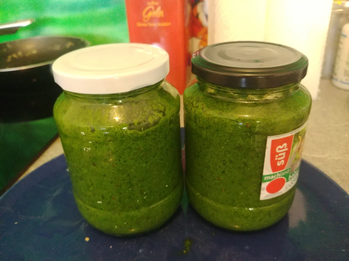 frisches Hanf-Blätter-Pesto mit Hanfsamen, Cashews, Parmesan und gutem Olivenöl - Rezept - Bild Nr. 3